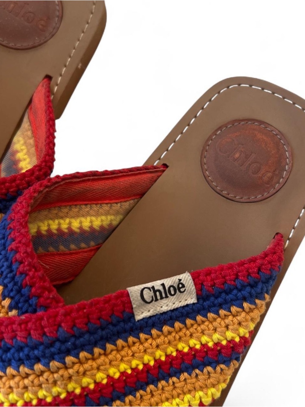 Chloé Blue/Yellow/Red Stitched Sandals. - Picture 4 of 8